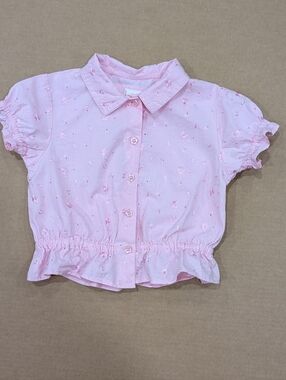 Arizona Jean Company Girls 4T Pink 100% Cotton Top Blouse Eyelet Lace Summer
